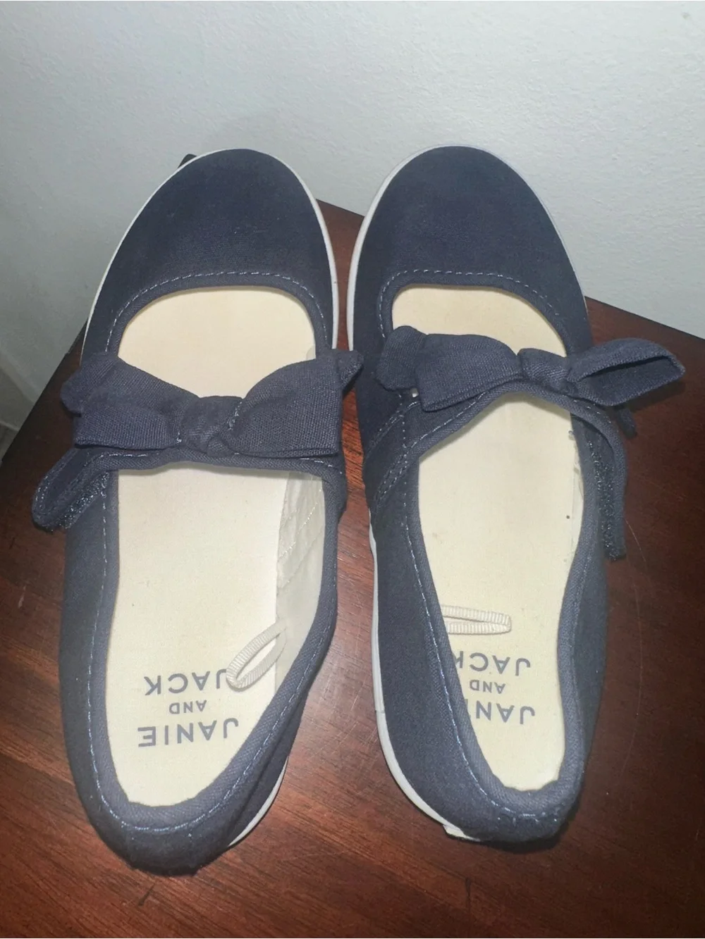 Janie & Jack Navy Blue Bow Mary Jane Canvas Shoes - Size 3K